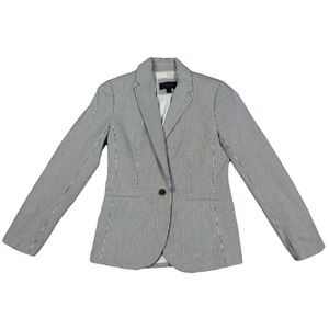 J Crew Campbell Blazer Size 0 Navy White Pinstripe One Button Cotton EUC